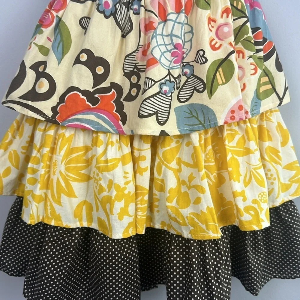 NWOT Vintage Pier 1 Bohemian Ruffle Tiered Apron Colorful Art to Wear OS Tie Bow